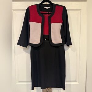 Studio One New York Red & Black Colorblock Dress with Matching Jacket Size 8